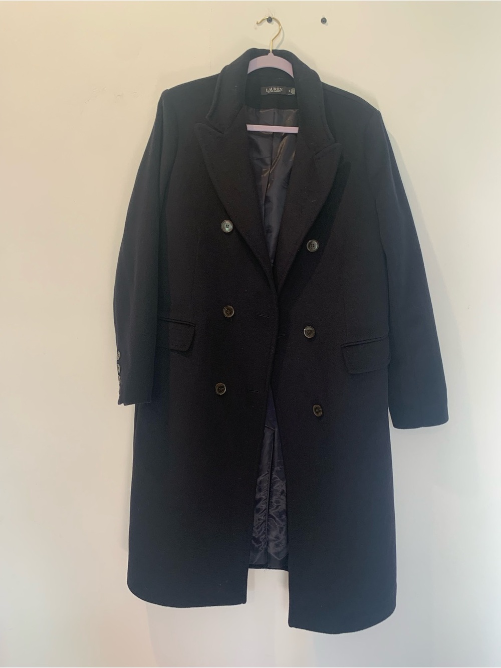 Lauren Ralph Lauren Dark Navy Double-Breasted Wool Pea Coat